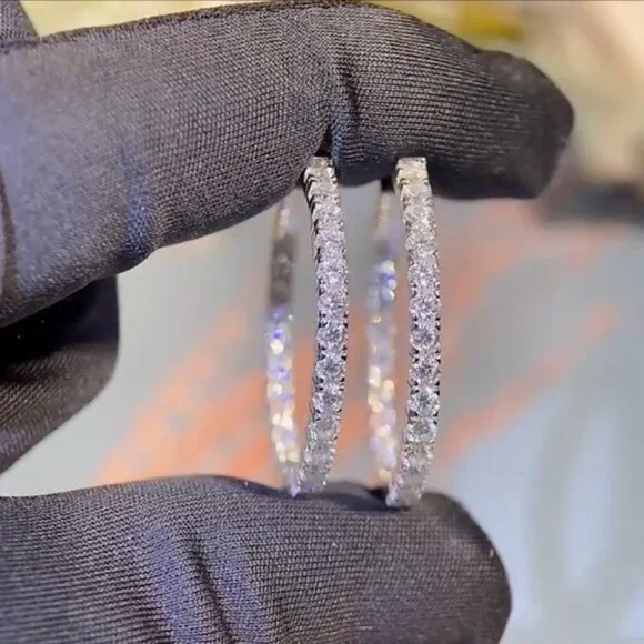 Certified 2.88 ct. t.w. Moissanite Diamond Inside Out Hoop Earrings NEW - Picture 4 of 15